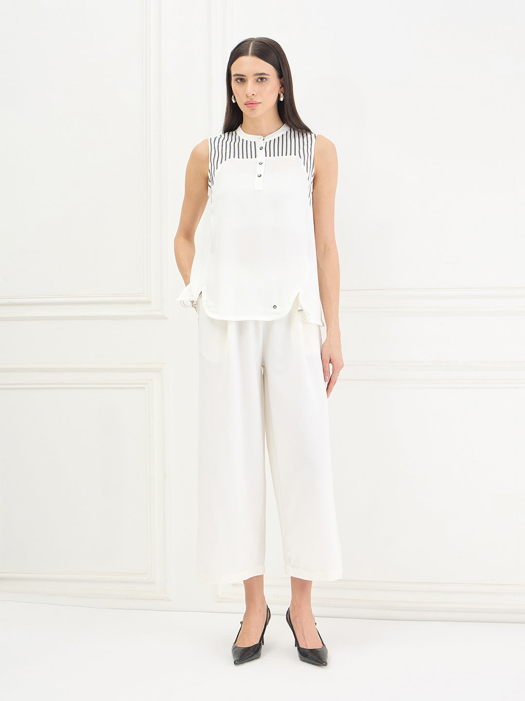 Iconic Women White Striped Loose Fit Top