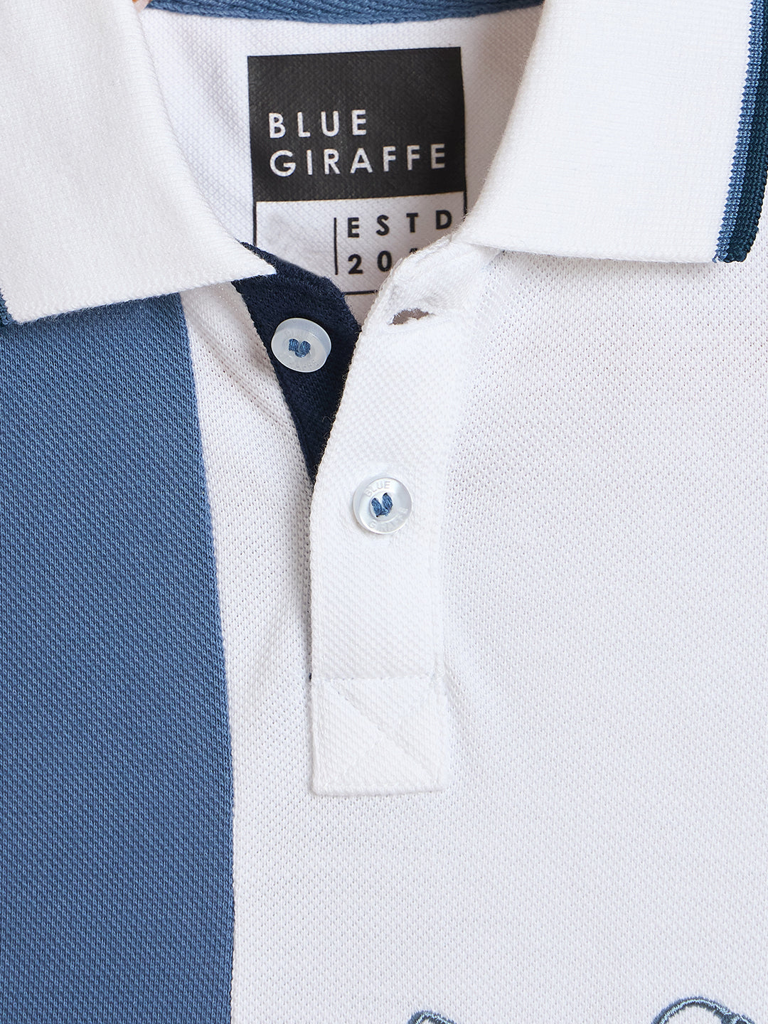 Blue Giraffe Boys White Printed Regular Fit Pure Cotton Polo T-Shirt