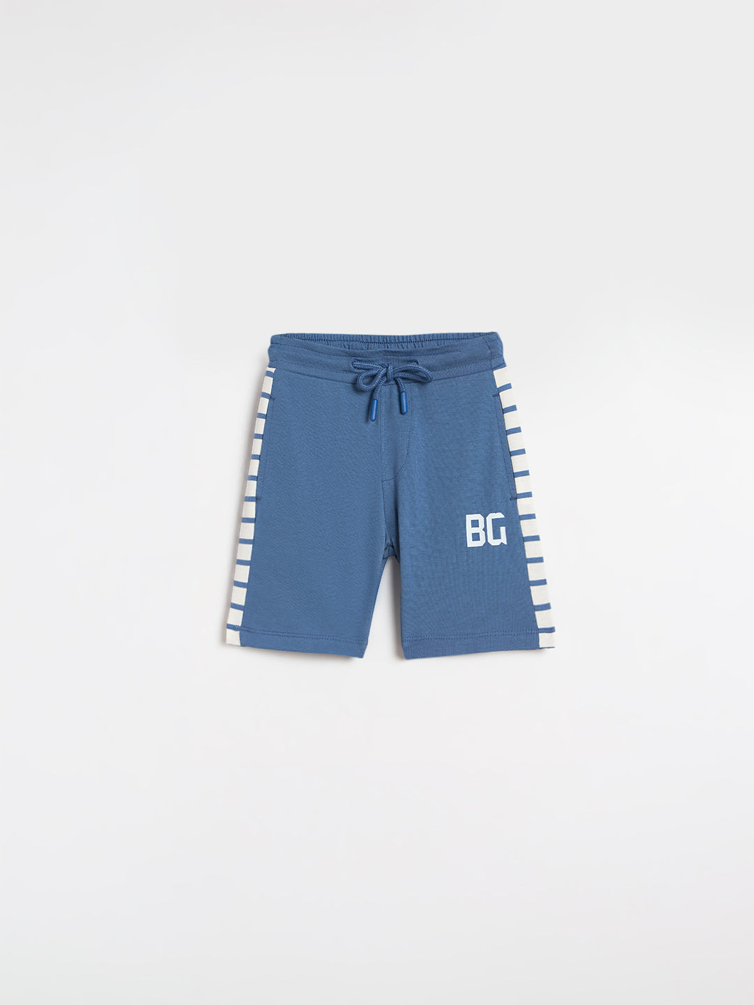 Blue Giraffe Boys Blue Striped Regular Fit Pure Cotton Shorts