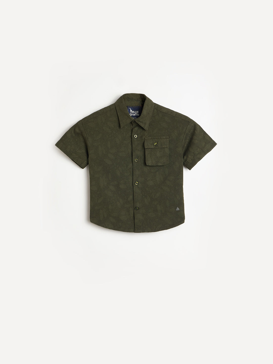 Blue Giraffe Boys Green Printed Regular Fit Pure Cotton Shirt