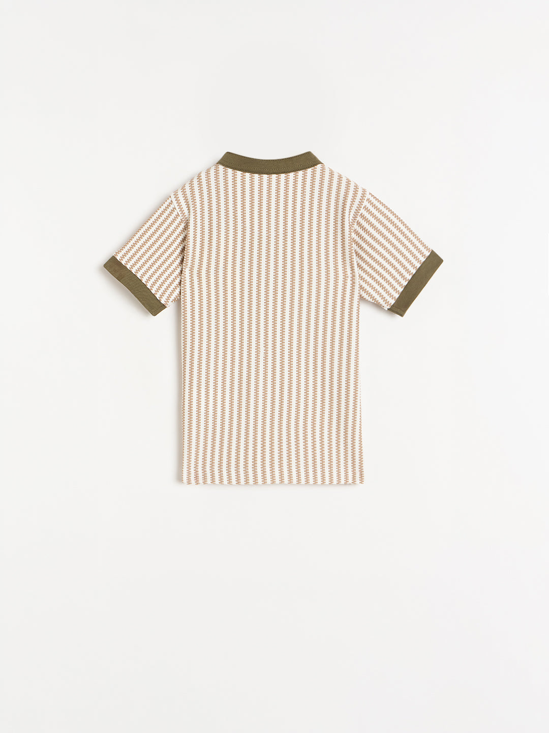 Blue Giraffe Boys Beige Striped Regular Fit T-Shirt