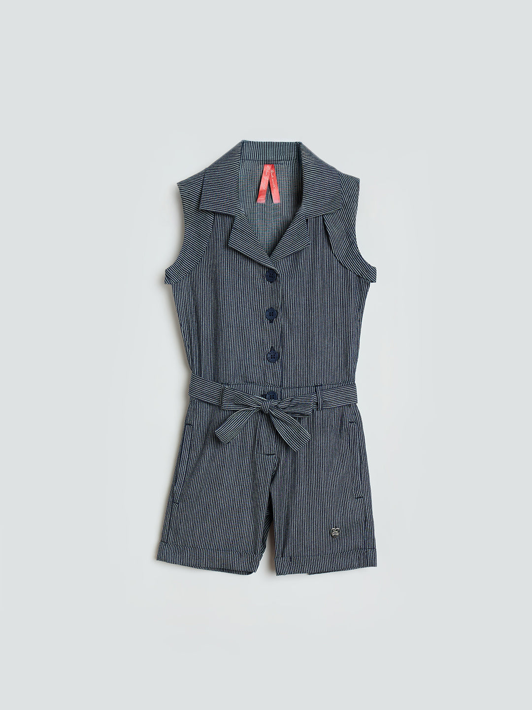 Blue Giraffe Girls Navy Blue Striped Regular Fit Pure Cotton Jumpsuit