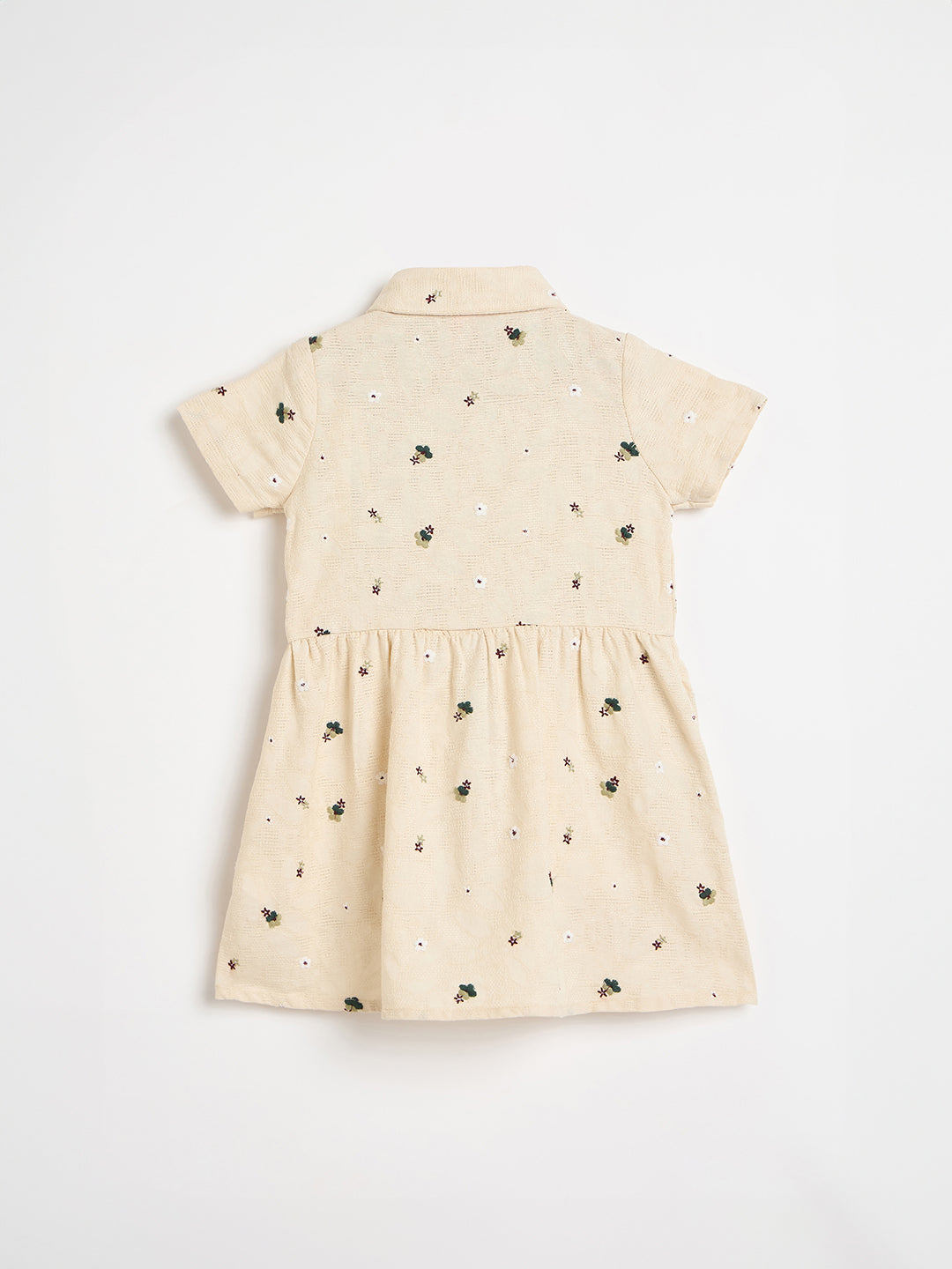 Blue Giraffe Girls Beige Printed Fit & Gathered Pure Cotton Dress