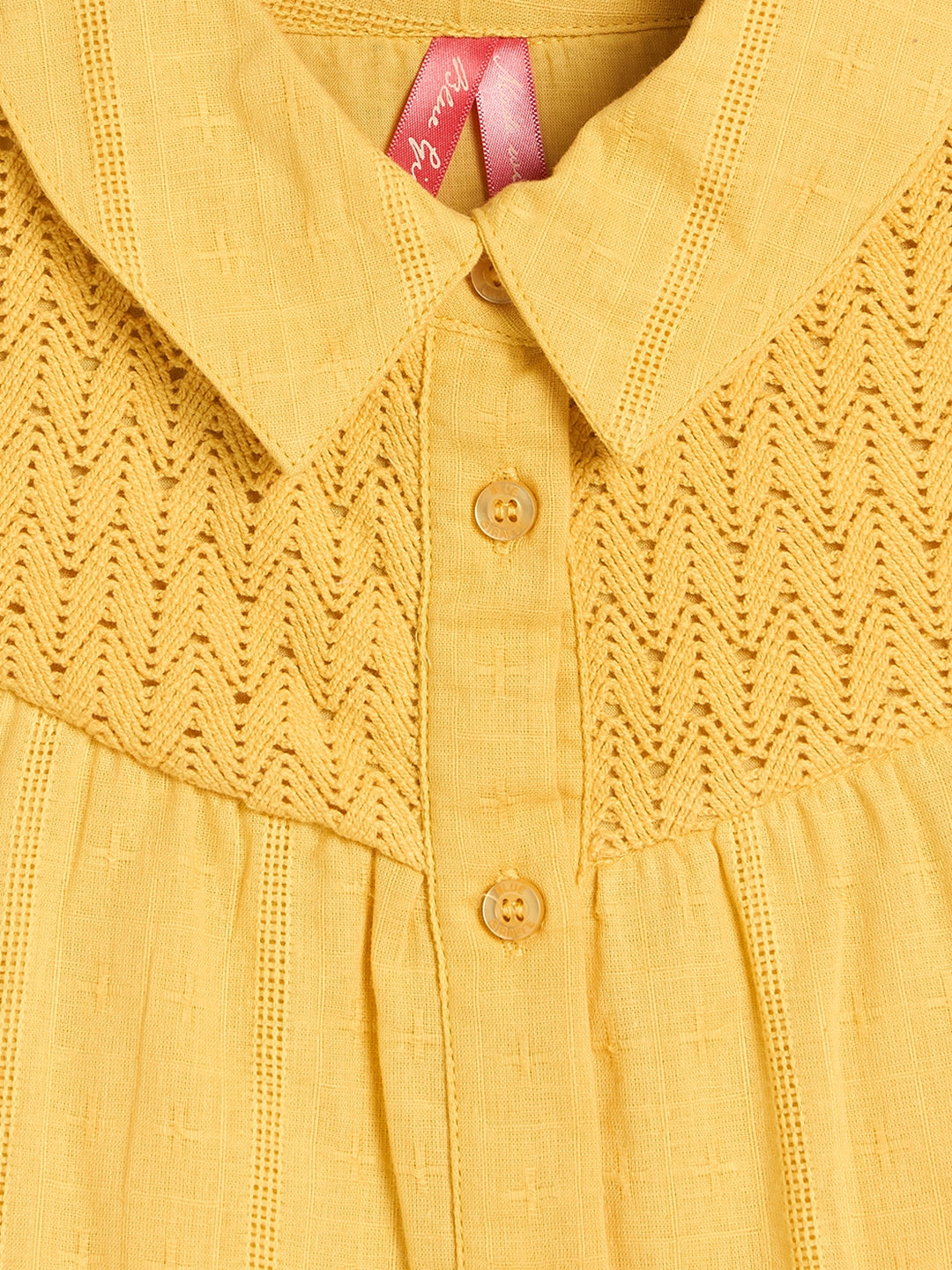 Blue Giraffe Girls Yellow Solid Regular Fit Pure Cotton Top