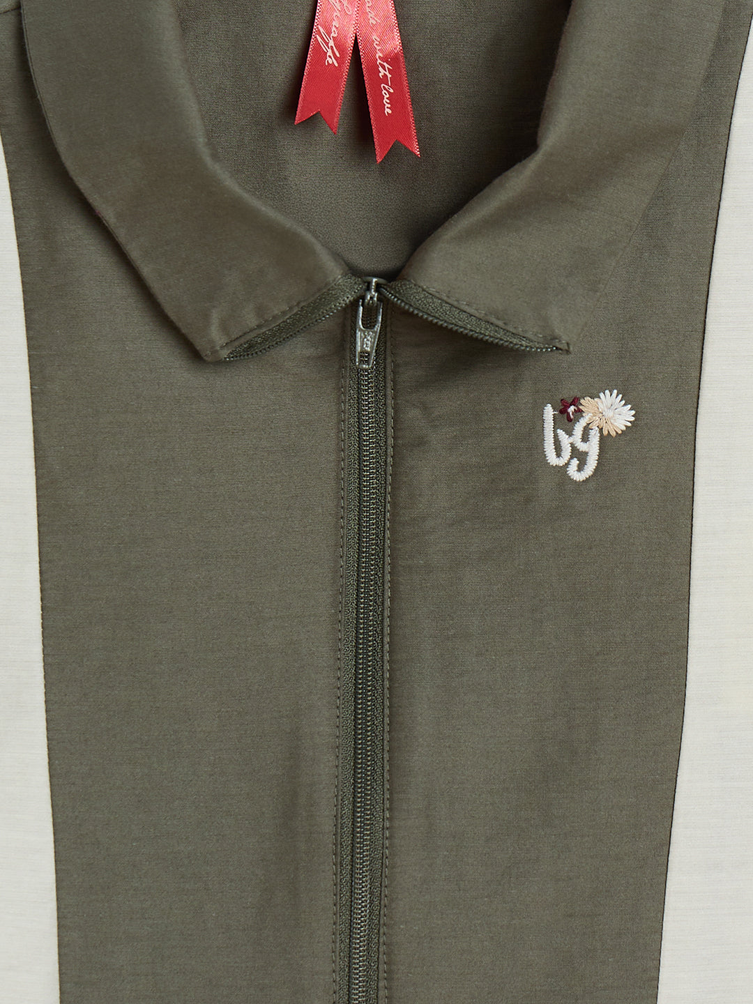 Blue Giraffe Girls Olive Green Colorblock Boxy Fit Top