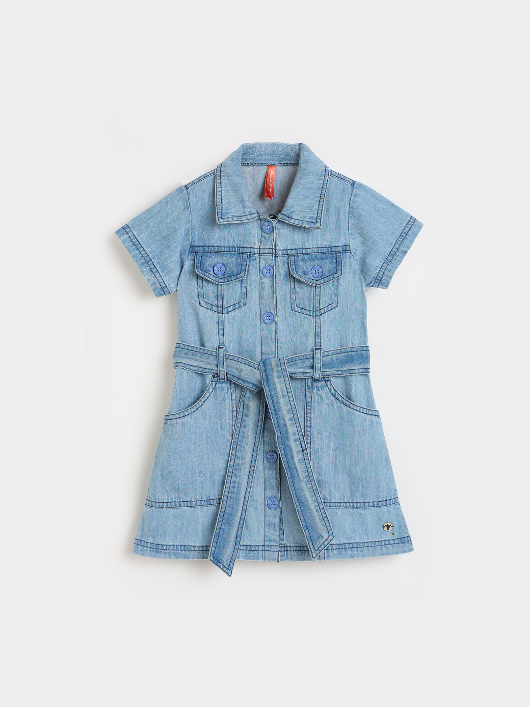 Blue Giraffe Girls Blue Solid A-Line Fit Pure Cotton Dress