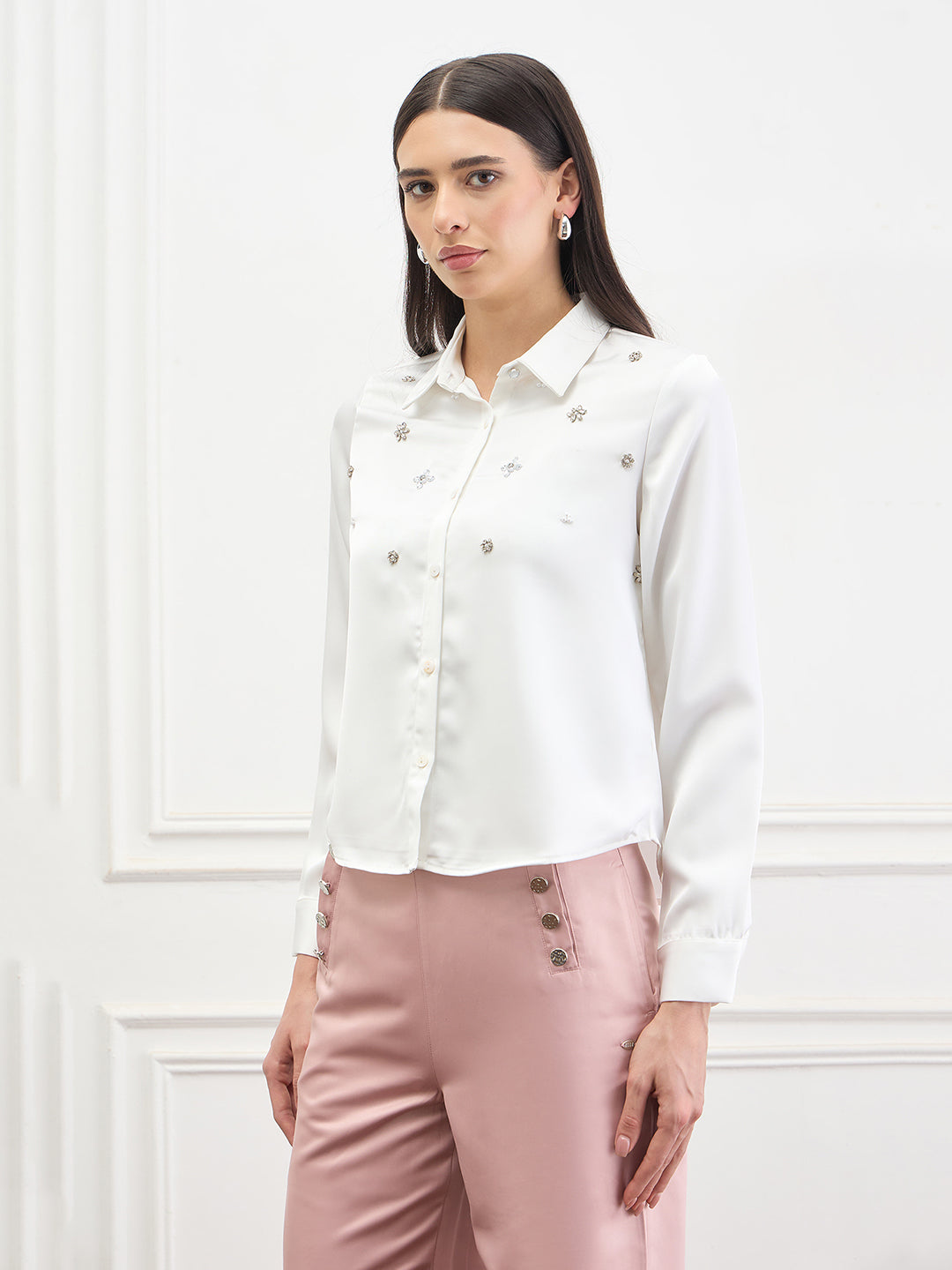 ICONIC Women White Embellished Shirt