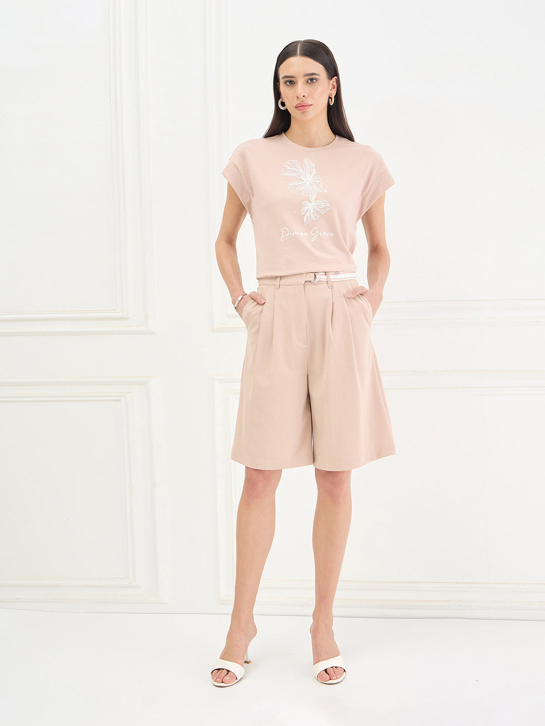 Iconic Women Cotton Pink Floral T-Shirt