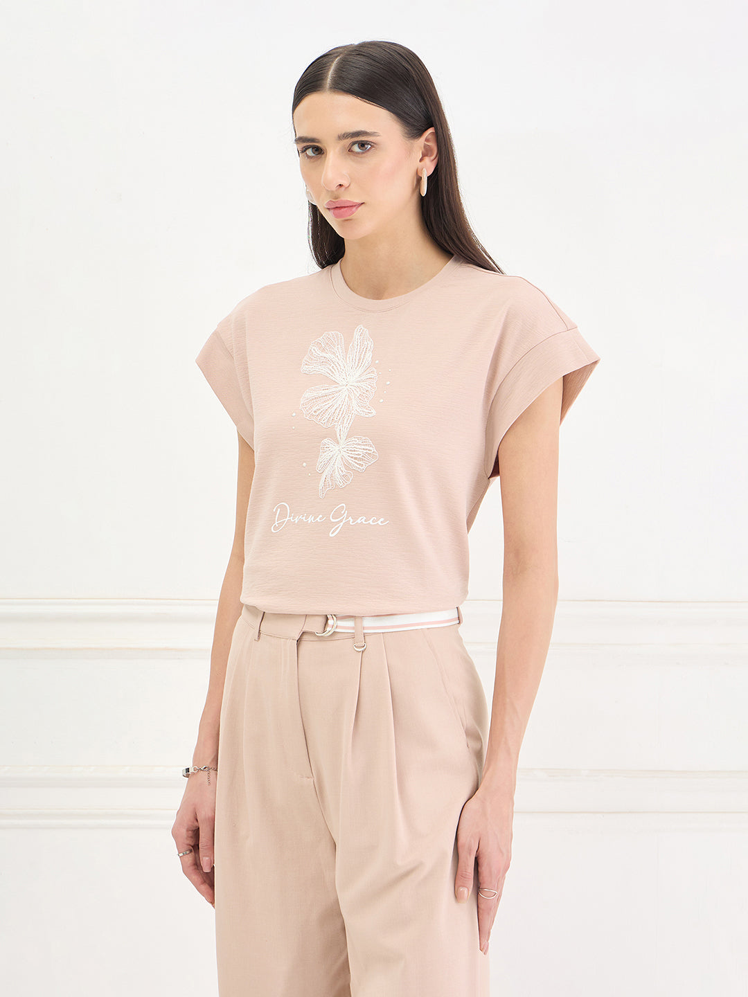 Iconic Women Cotton Pink Floral T-Shirt