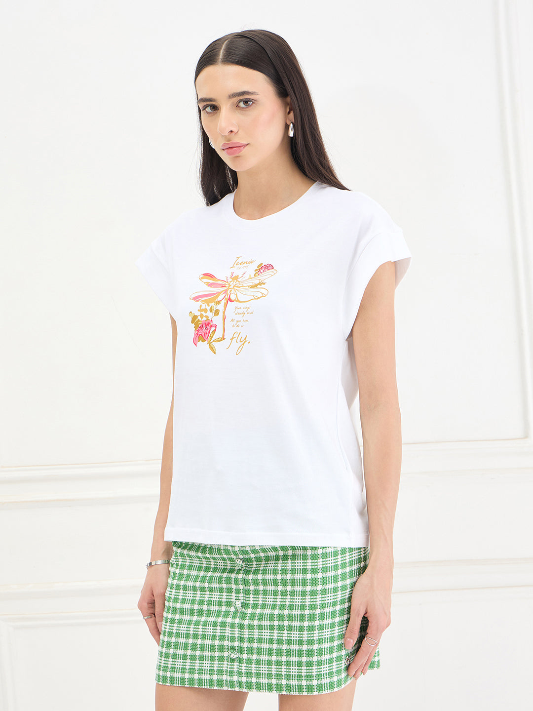 Iconic Women Cotton White Printed T-Shirt