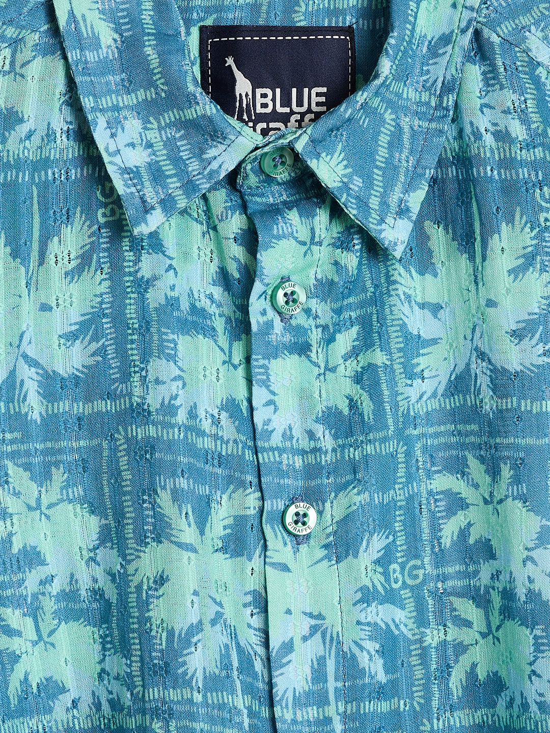 Blue Giraffe Boys Teal Green Floral Shirt