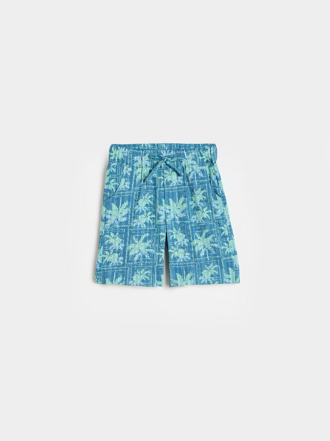 Blue Giraffe Boys Teal Green Floral Regular Fit Pure Cotton Shorts