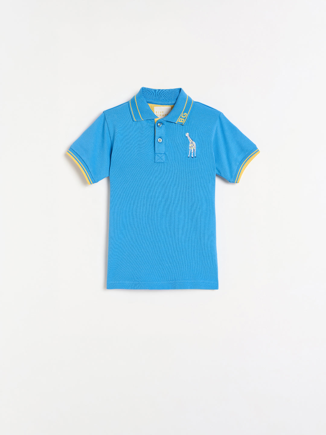Blue Giraffe Boys Blue Solid Regular Fit Pure Cotton Polo T-Shirt