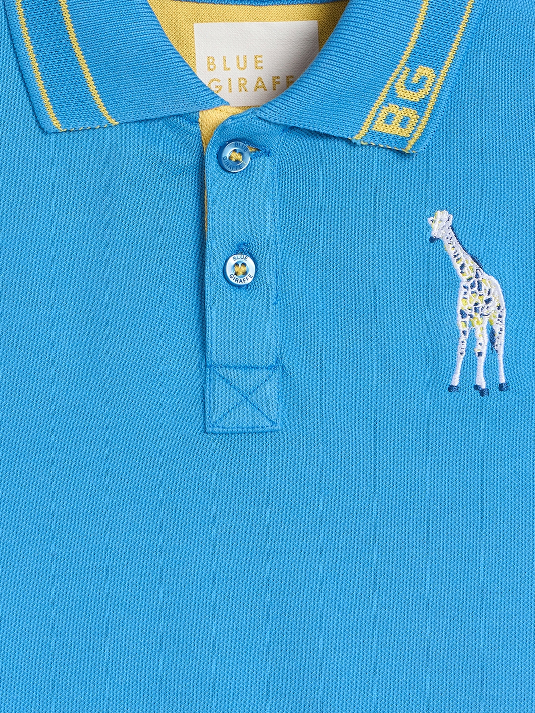 Blue Giraffe Boys Blue Solid Regular Fit Pure Cotton Polo T-Shirt