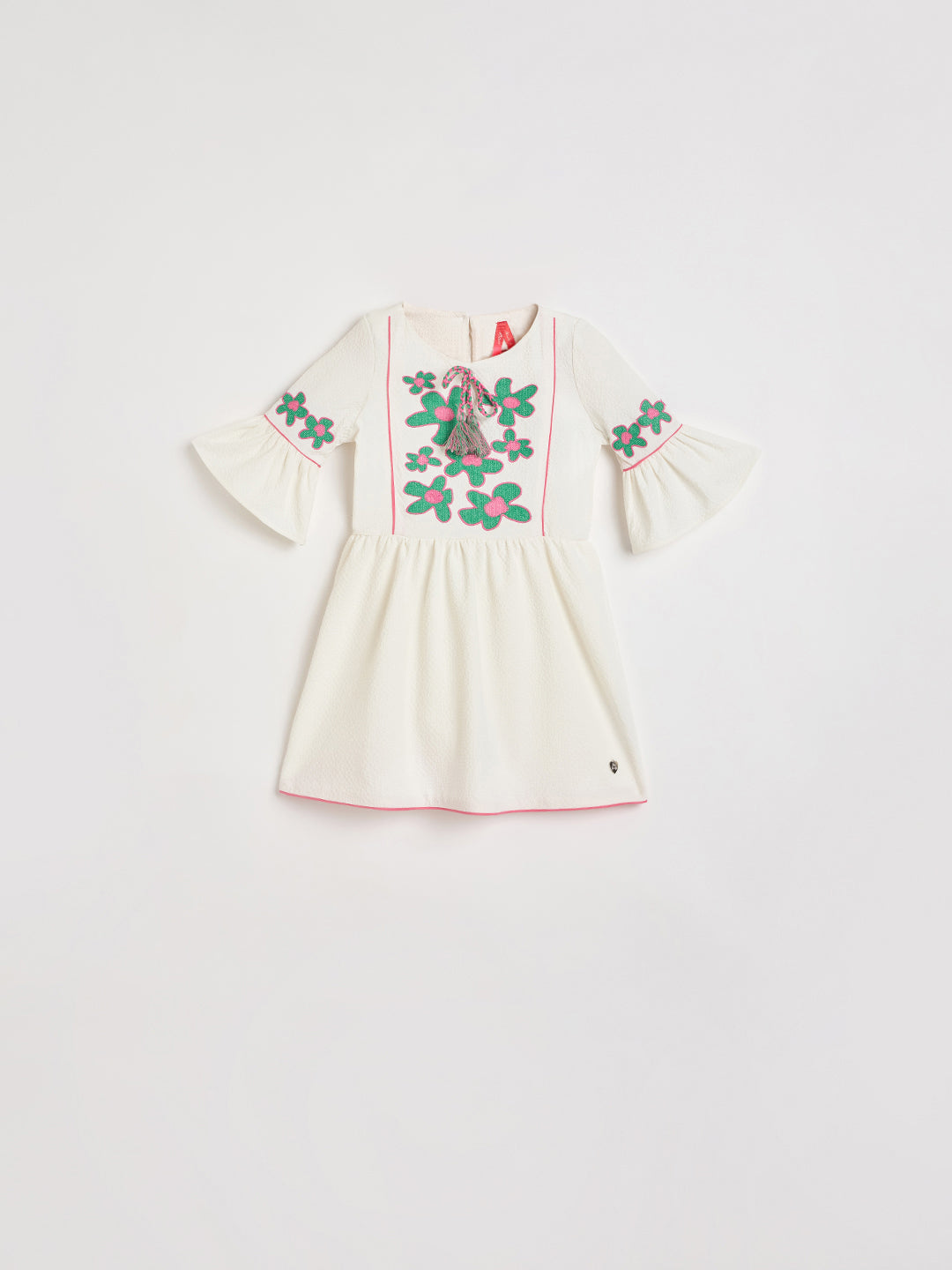 Blue Giraffe Girls White Embroidered Fit & Flared Dress