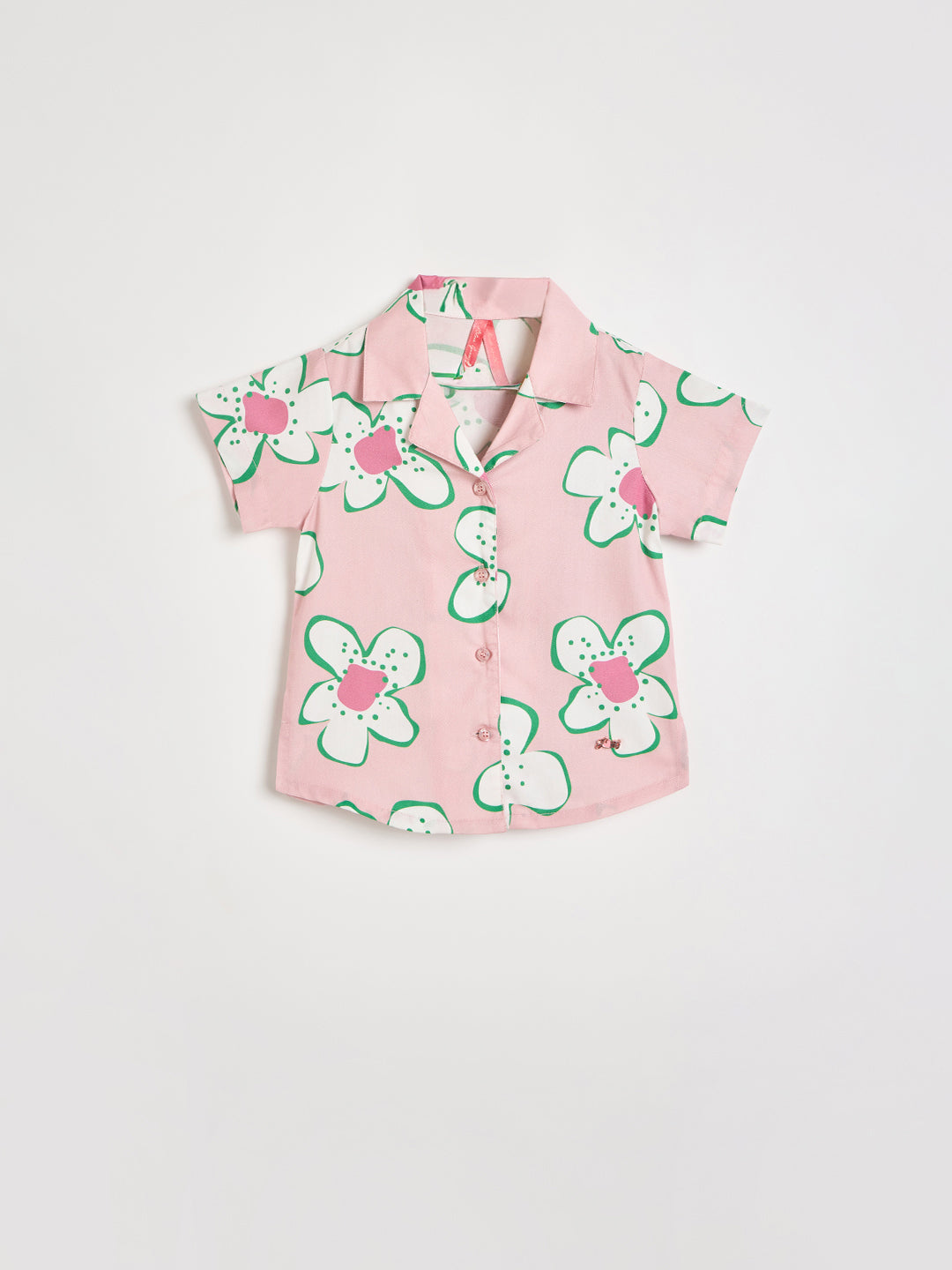 Blue Giraffe Girls Pink Printed Regular Fit Pure Cotton Top