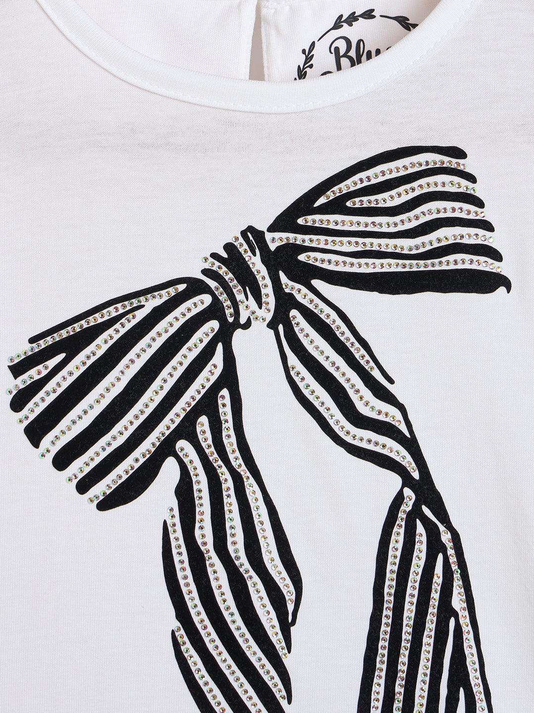 Blue Giraffe Girls White Embellished Regular Fit Pure Cotton T-Shirt