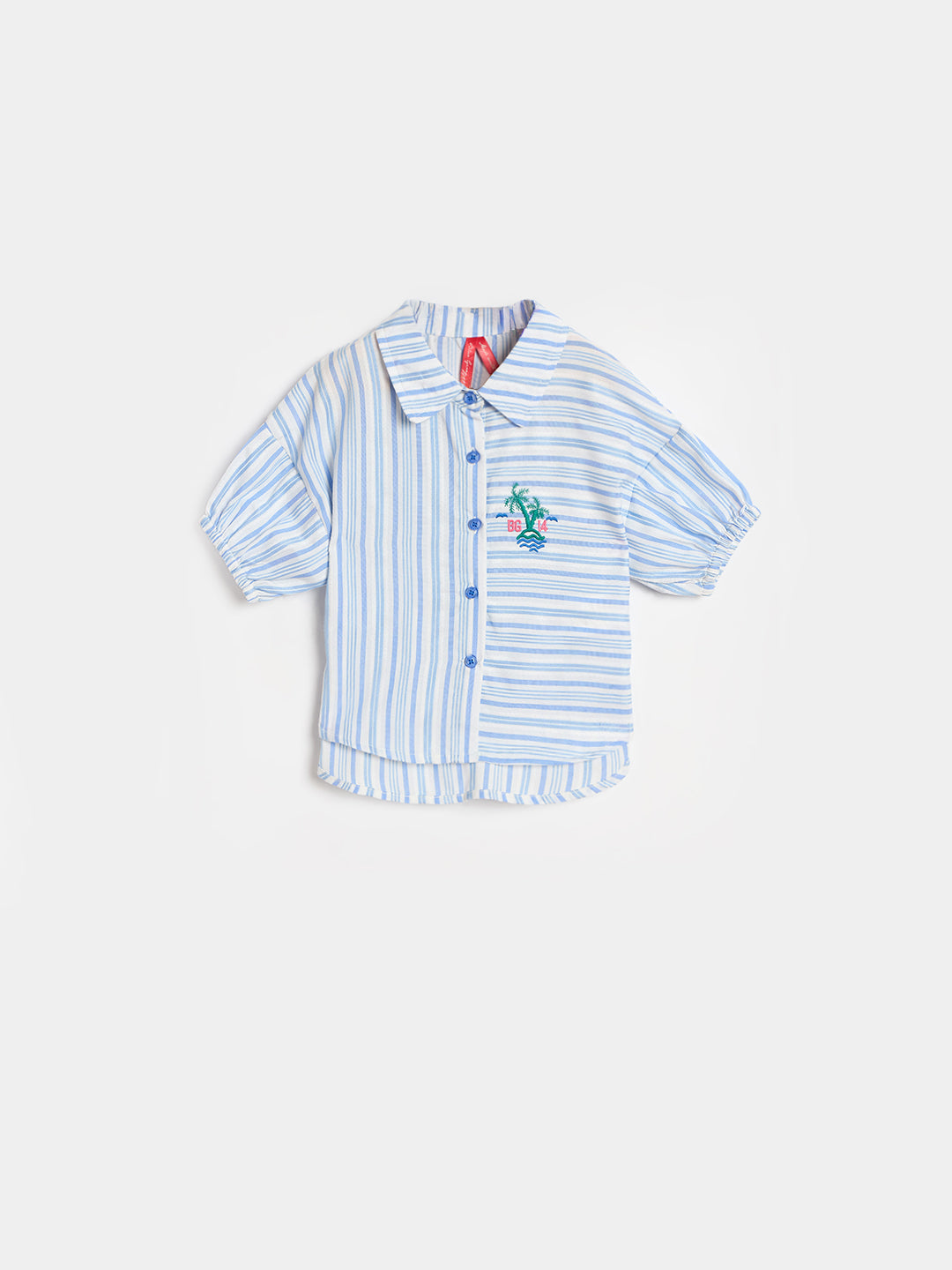 Blue Giraffe Girls White Striped Regular Fit Top