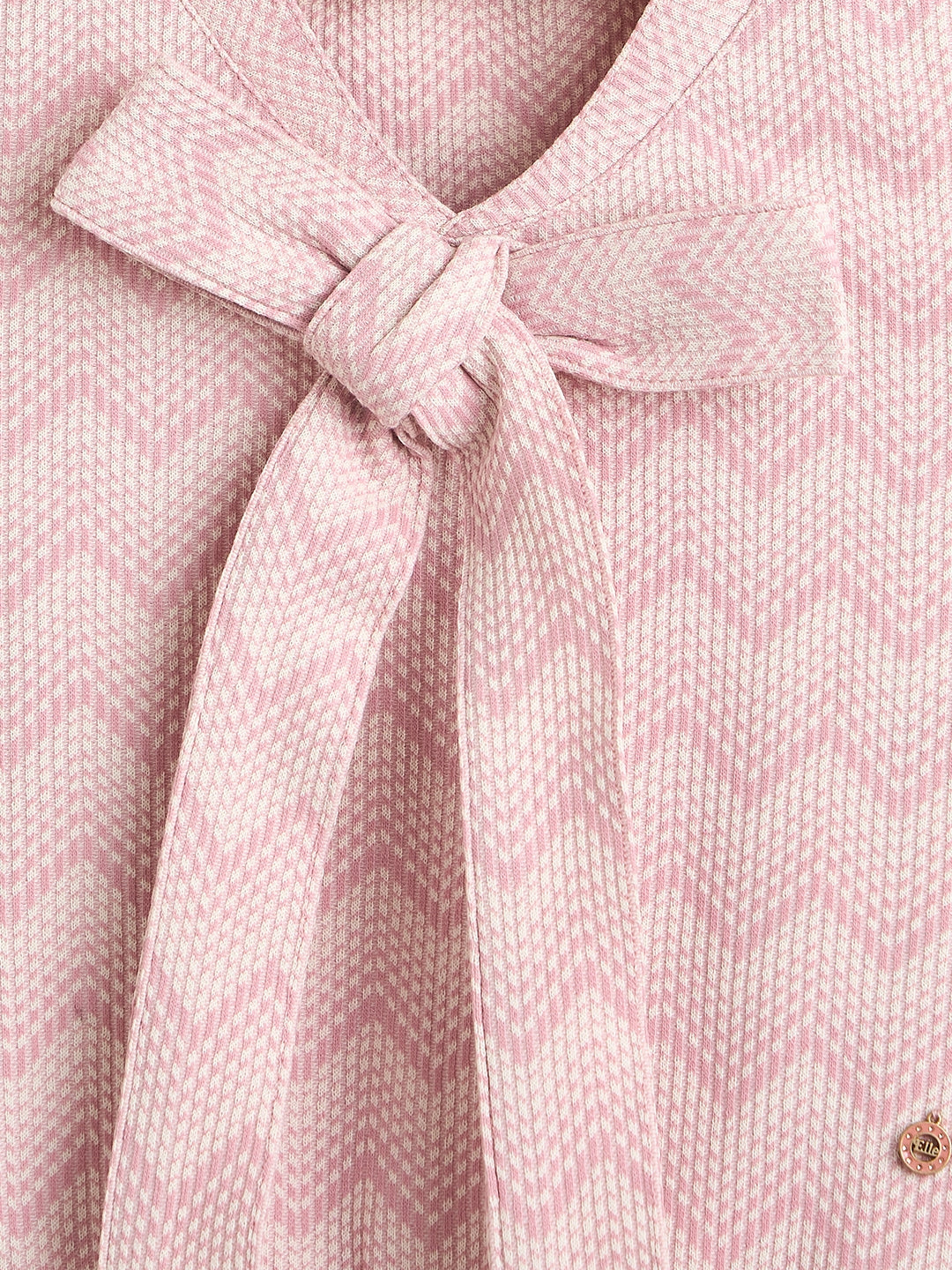 Elle Girls Pink Jacquard Regular Fit Jacquard T-Shirt