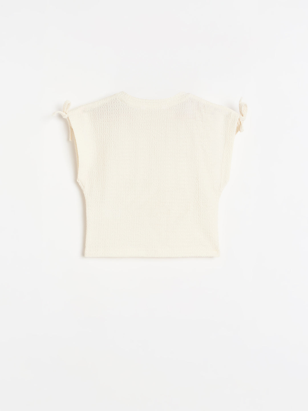 Elle Girls Cream Textured Regular Fit T-Shirt