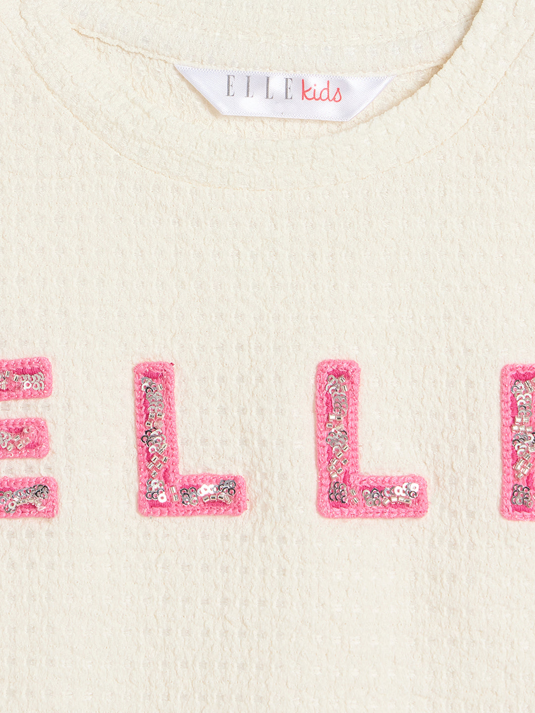Elle Girls Cream Textured Regular Fit T-Shirt
