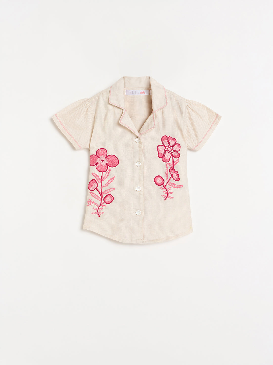Elle Girls Cream Embroidered Regular Fit Pure Cotton Top