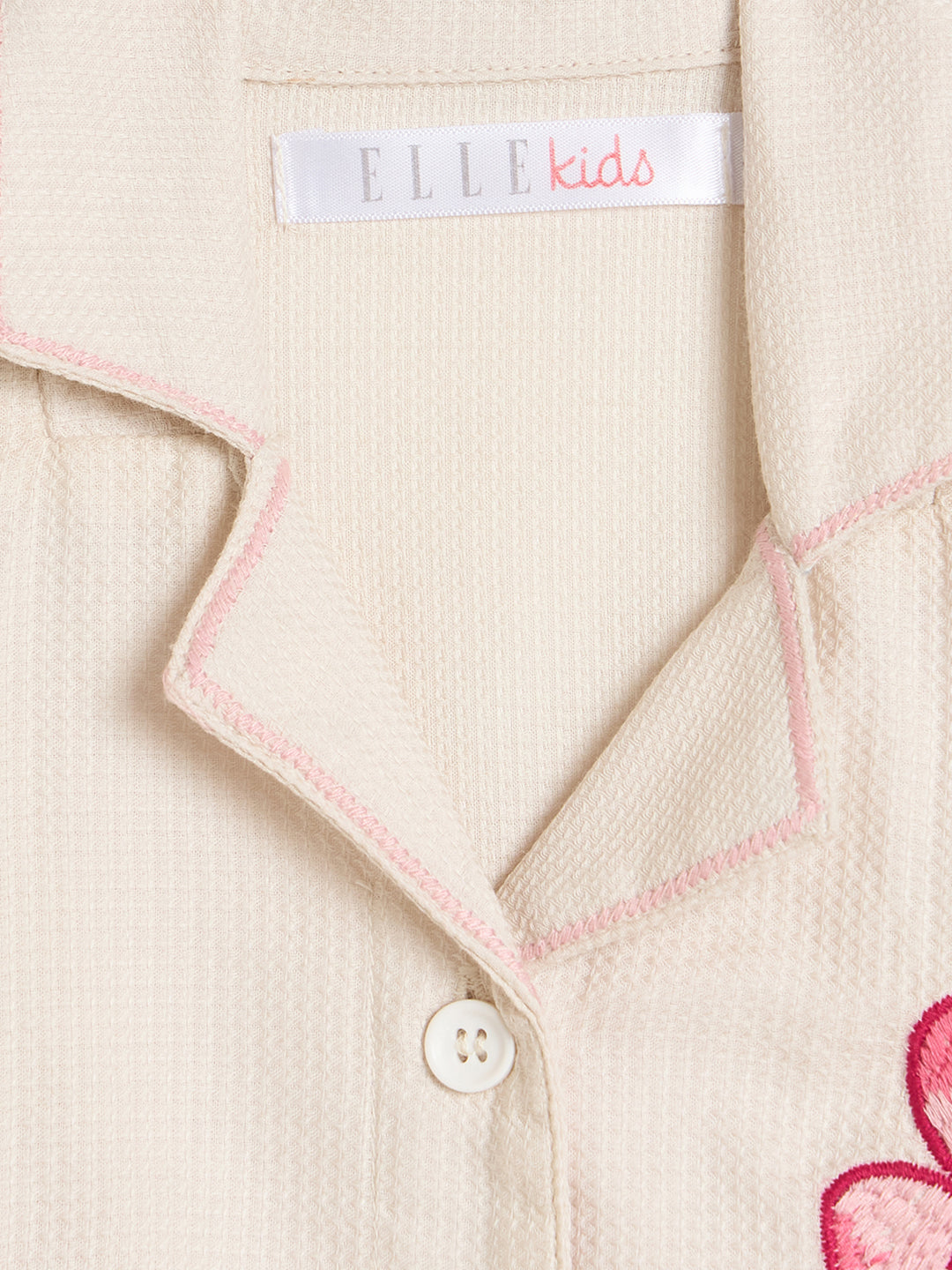Elle Girls Cream Embroidered Regular Fit Pure Cotton Top