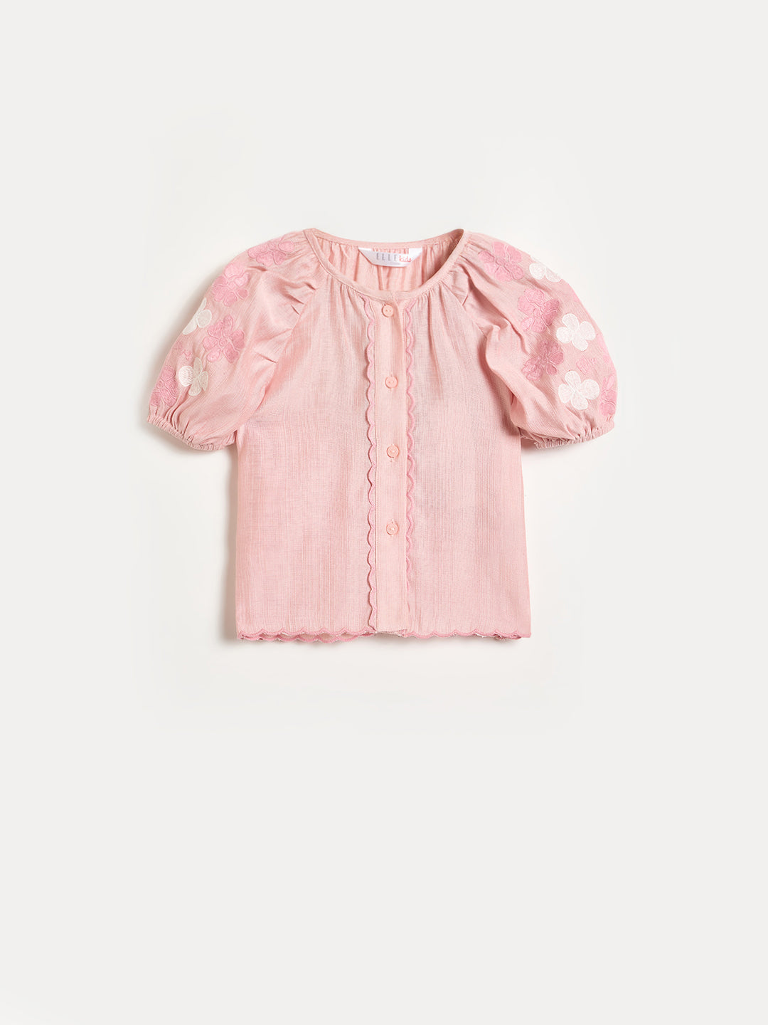 Elle Girls Pink Embroidered Flared Fit Top