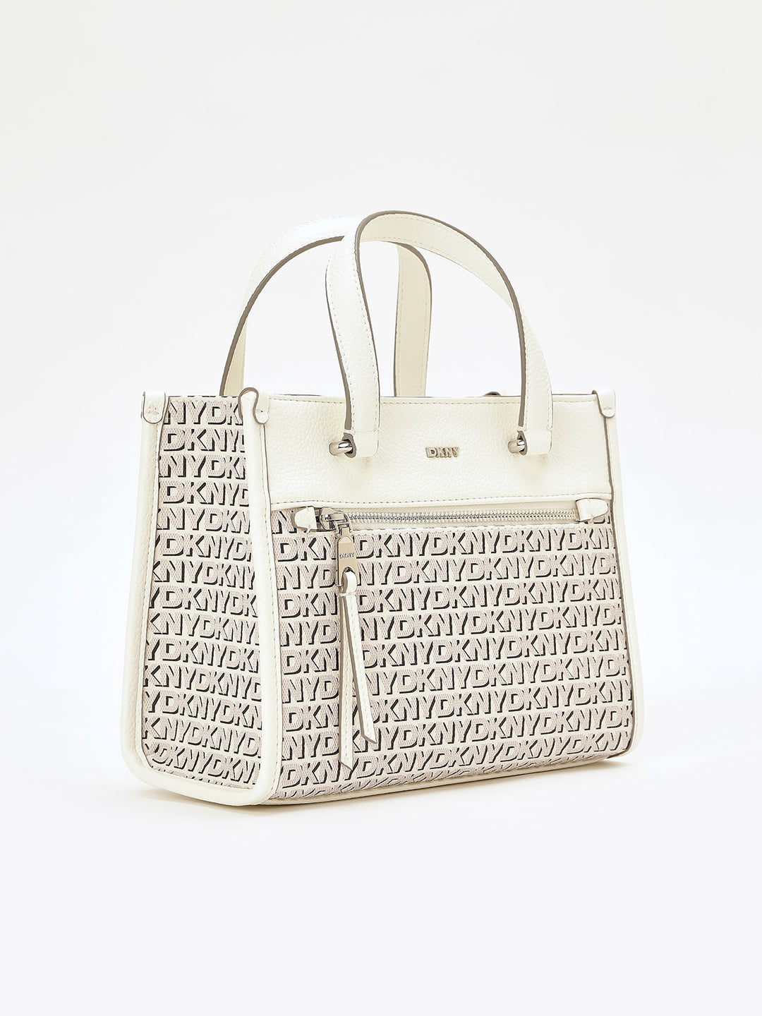 DKNY Women Cream Printed Mini Tote Tote Bags
