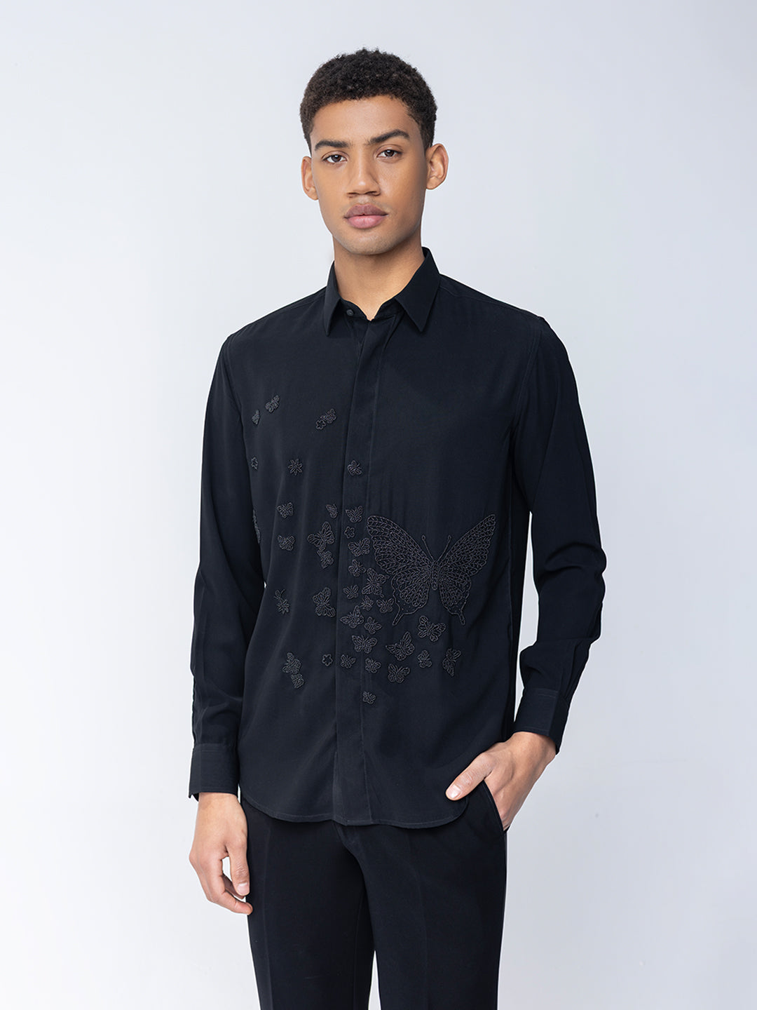 Amit Arora Men Black Solid Collar Shirt