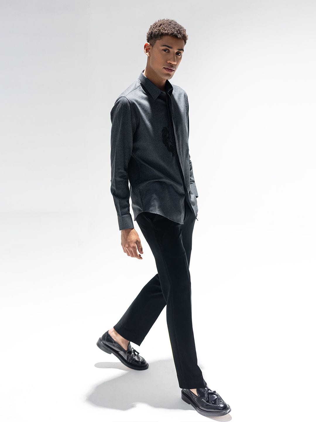 Amit Arora Men Grey Solid Collar Shirt