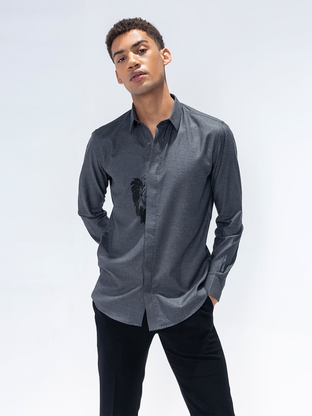 Amit Arora Men Grey Solid Collar Shirt