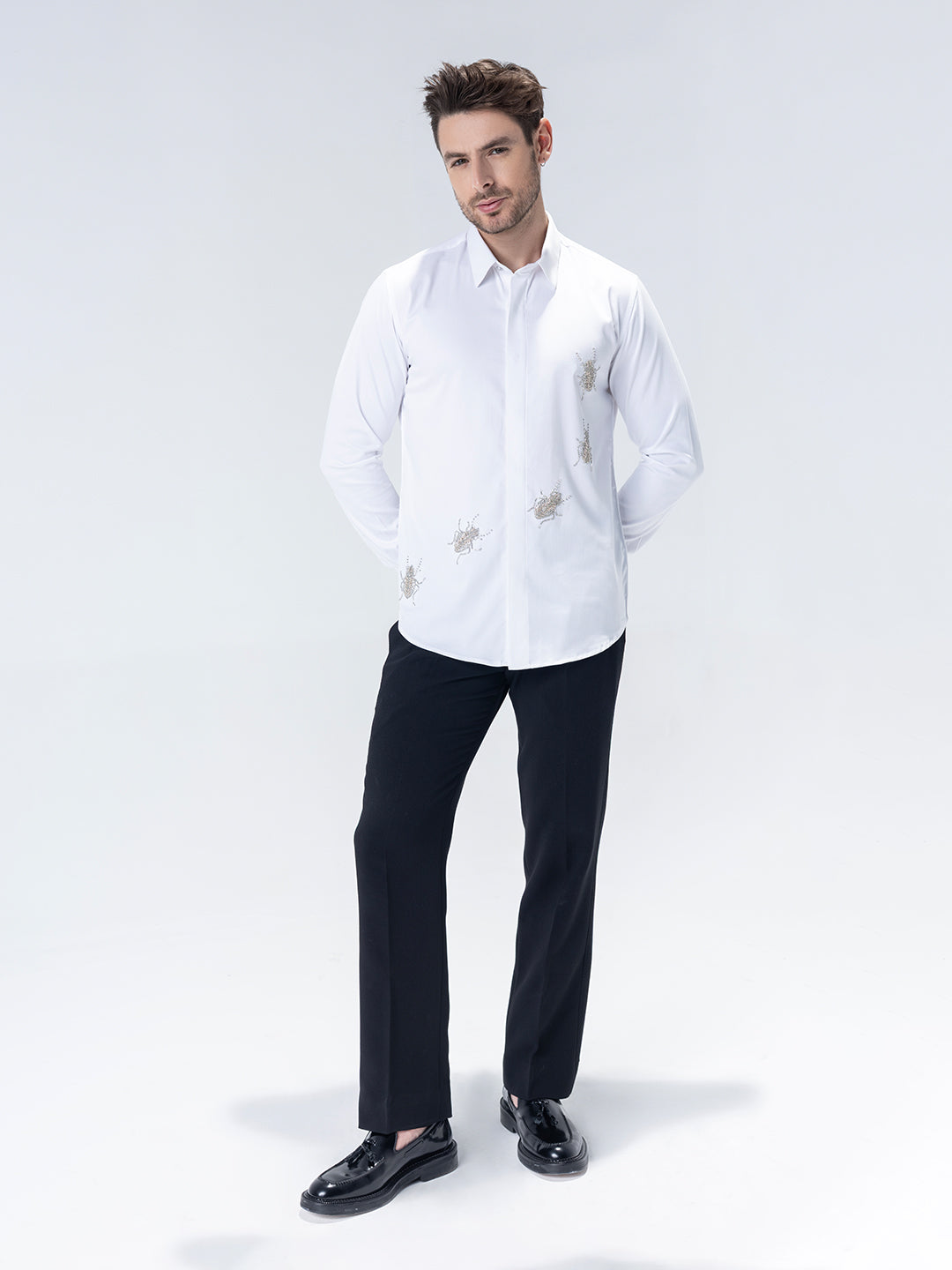 Amit Arora Men White Solid Collar Shirt