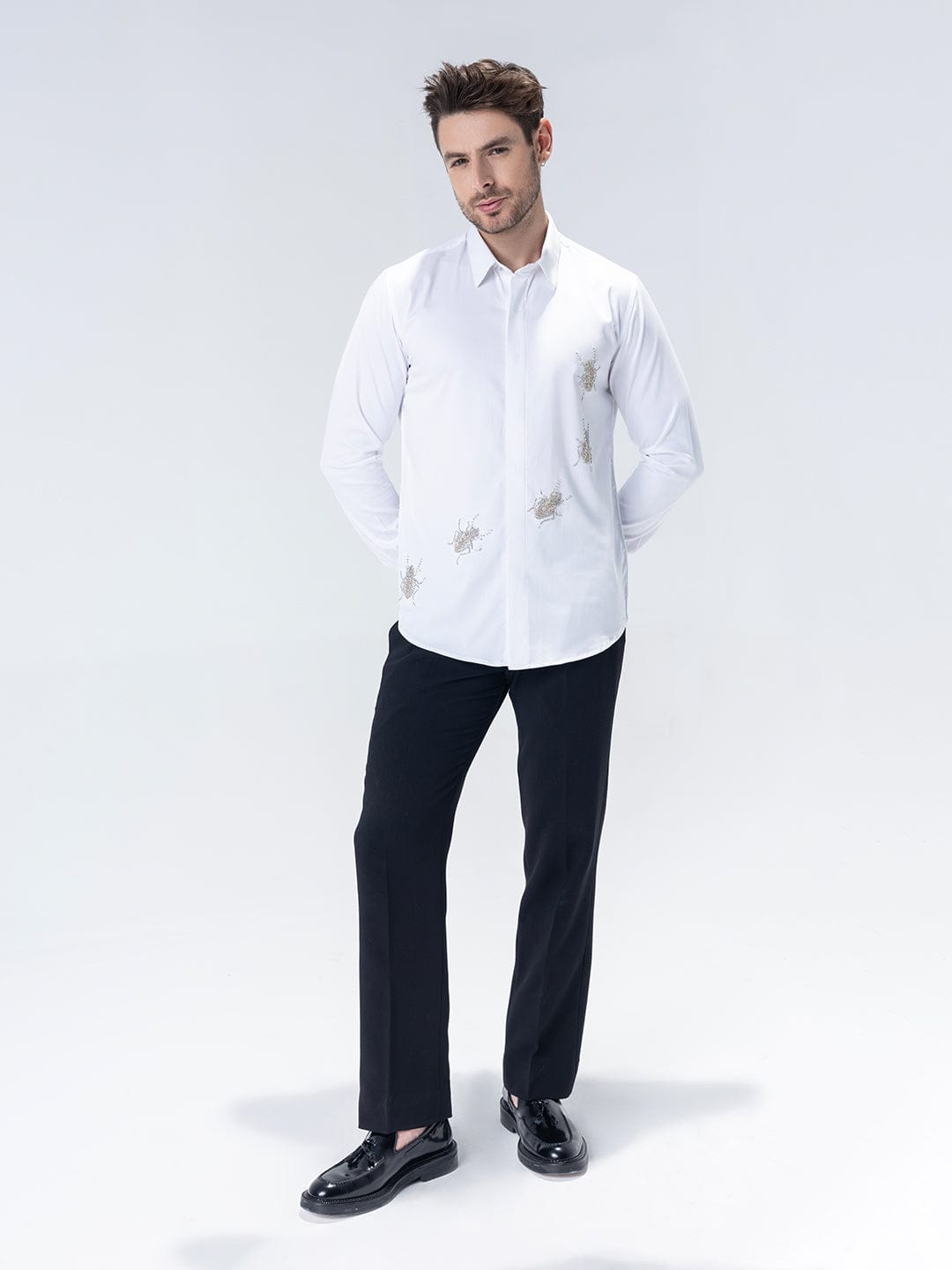Amit Arora Men White Solid Collar Shirt