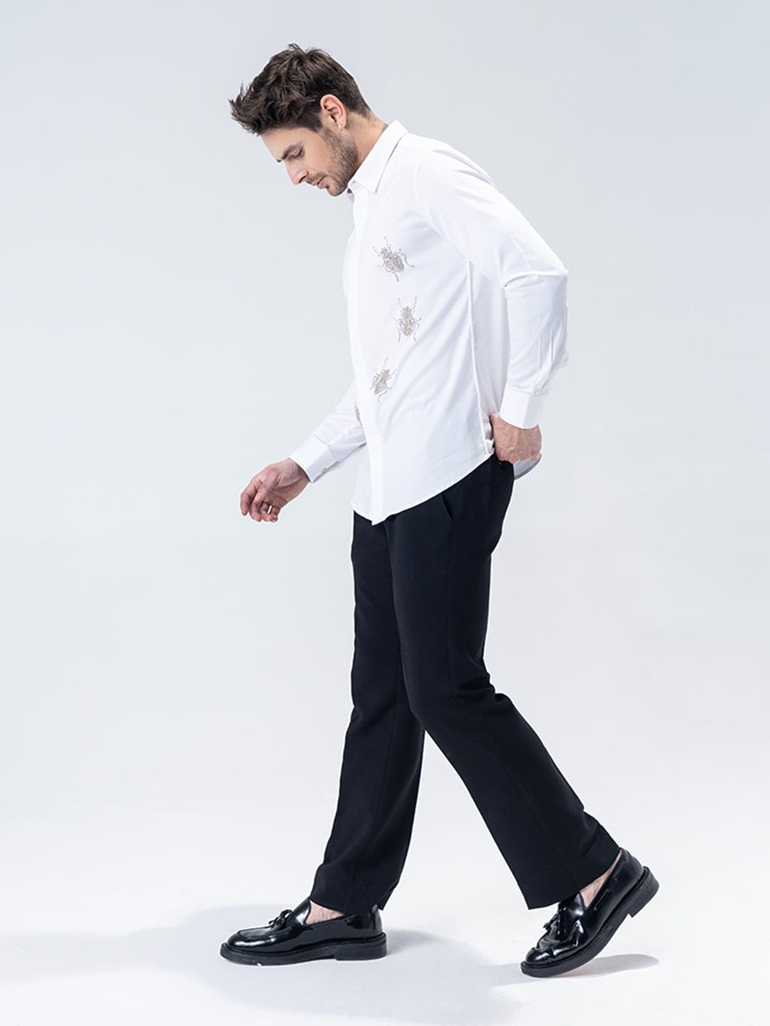 Amit Arora Men White Solid Collar Shirt