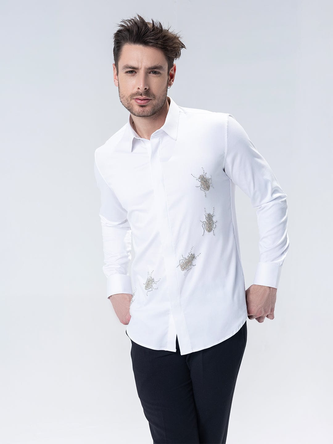 Amit Arora Men White Solid Collar Shirt