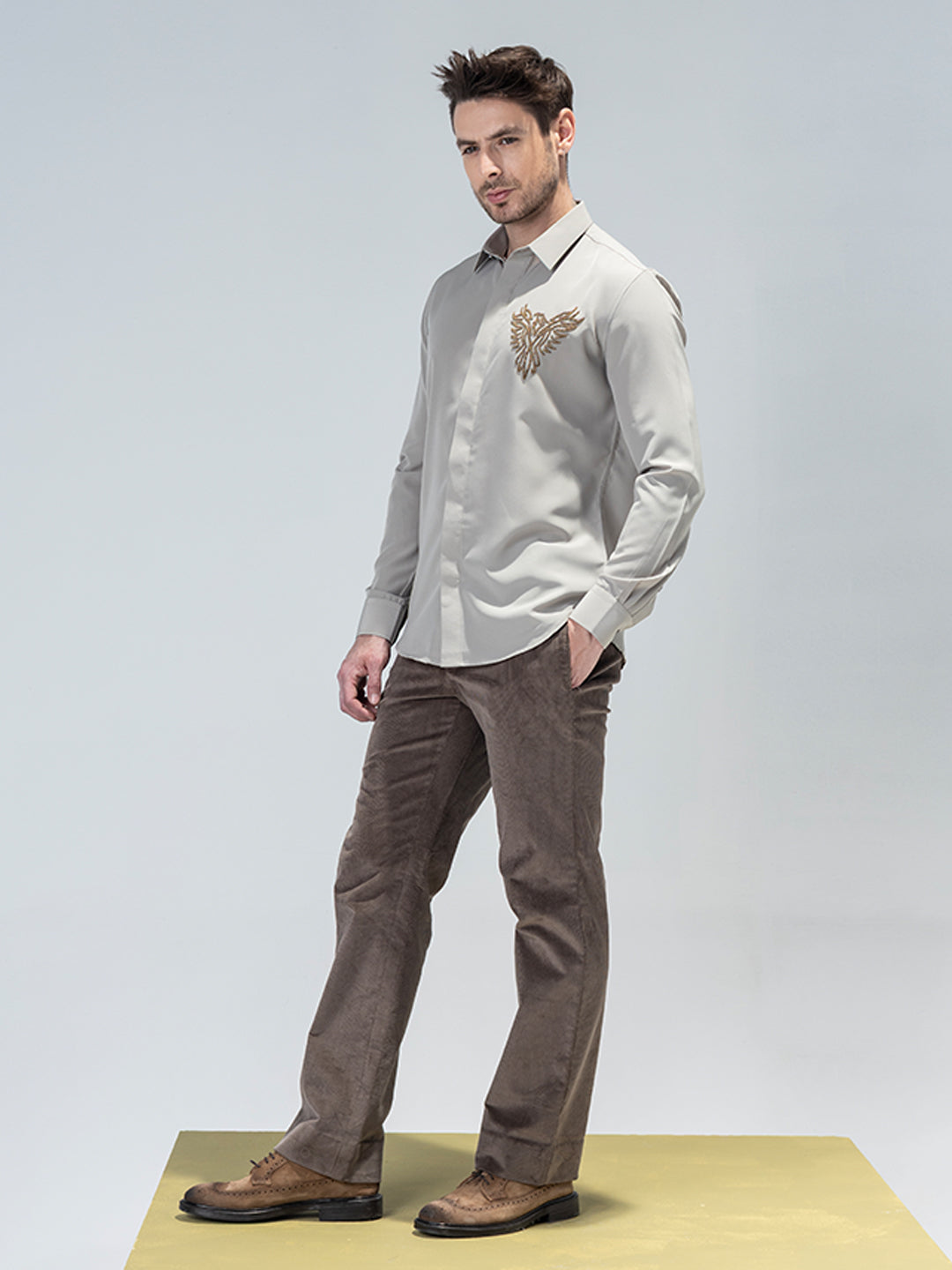 Amit Arora Men Khakhi Solid Collar Shirt