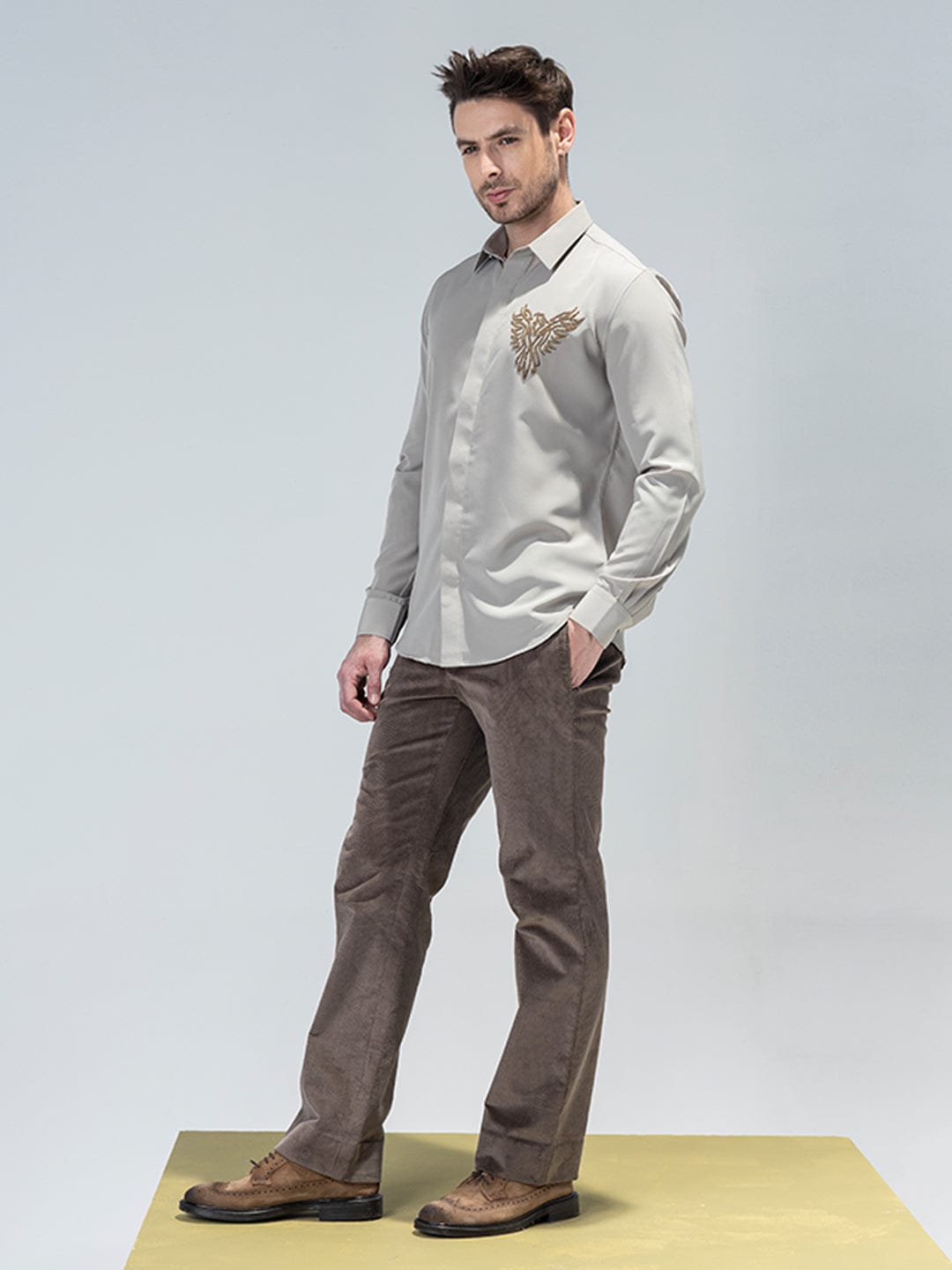 Amit Arora Men Khakhi Solid Collar Shirt