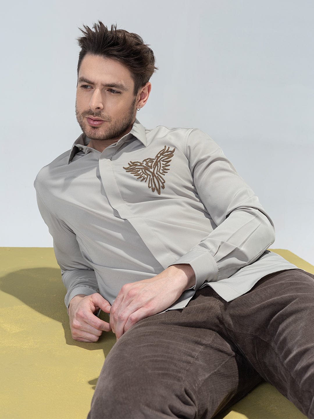 Amit Arora Men Khakhi Solid Collar Shirt