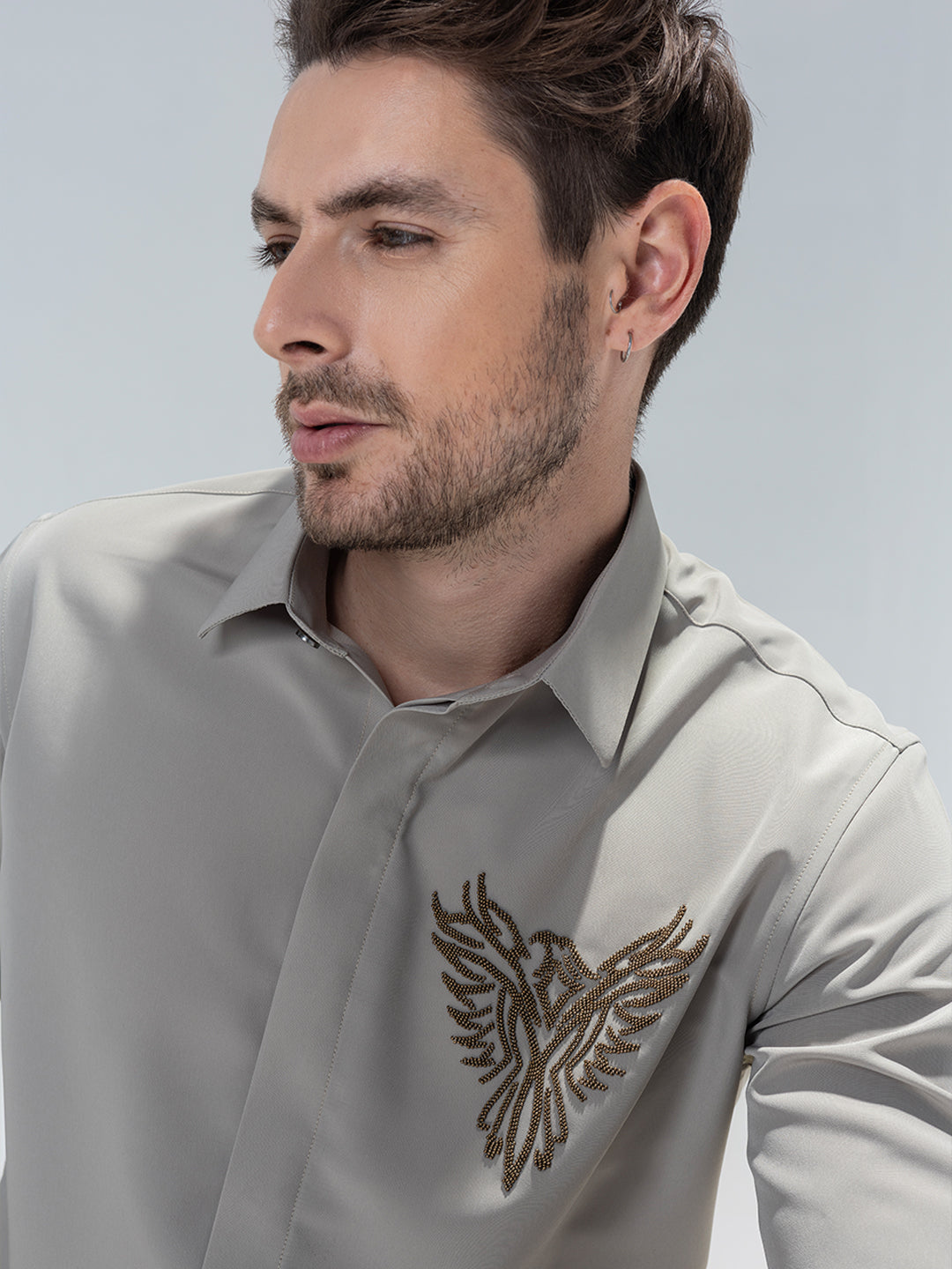 Amit Arora Men Khakhi Solid Collar Shirt