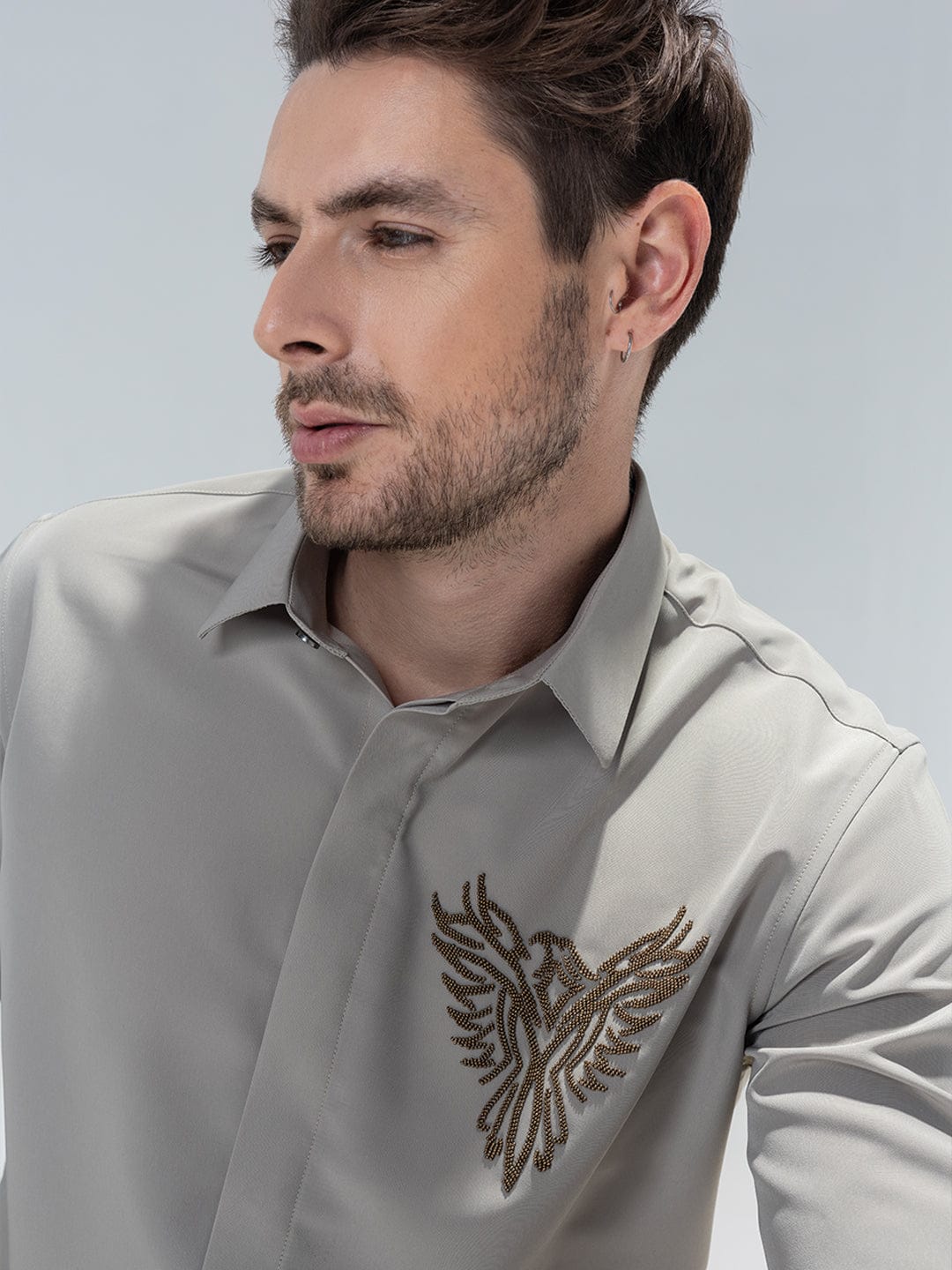 Amit Arora Men Khakhi Solid Collar Shirt