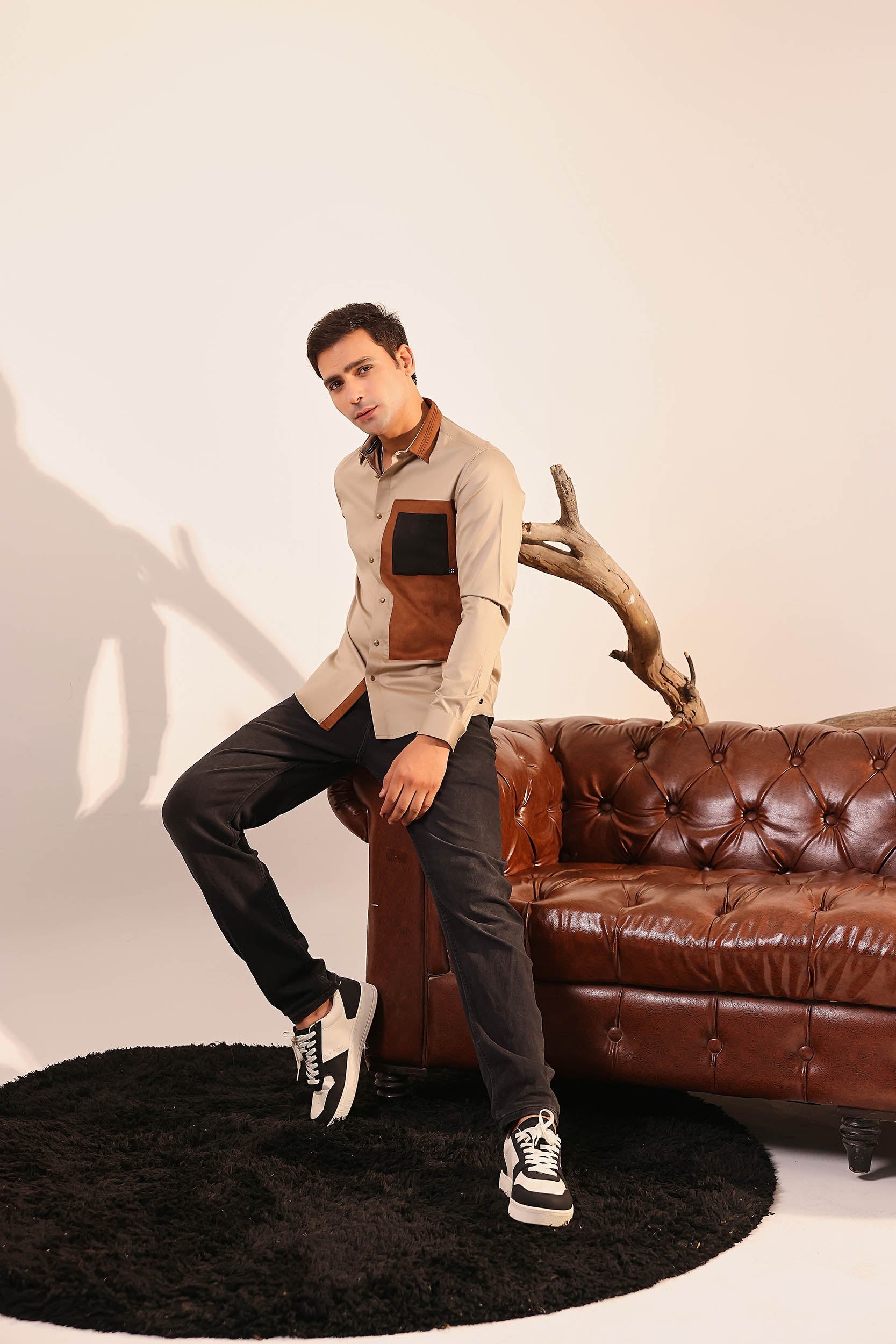 Abkasa Men Brown Printed Slim Fit Cotton Shirt