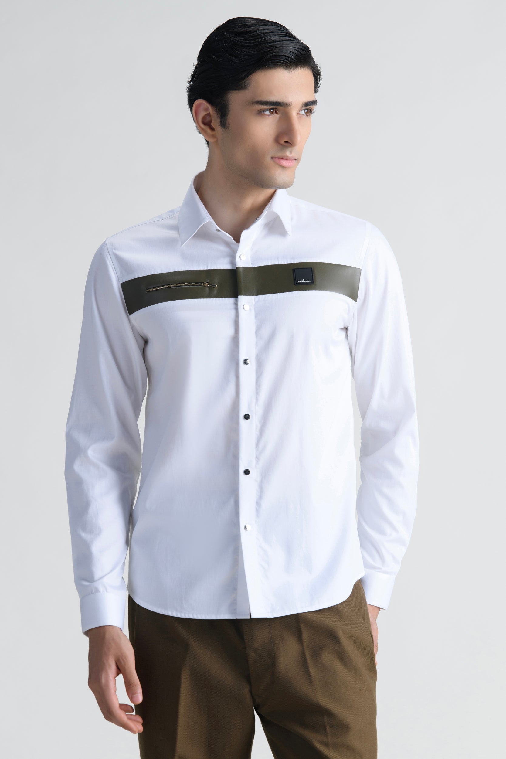 Abkasa Men White Slim Fit Cotton Shirt