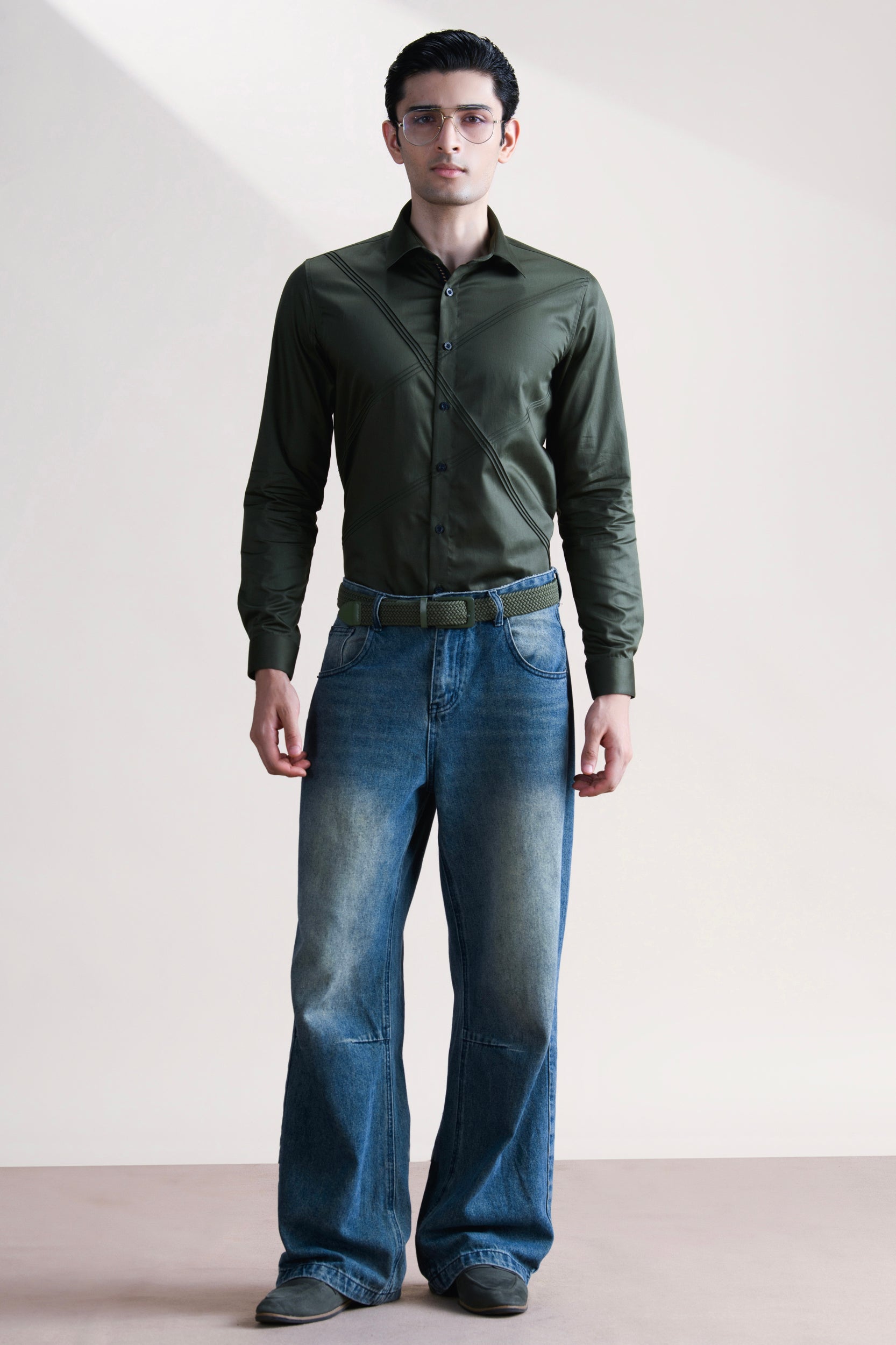 Abkasa Men Green Slim Fit Cotton Shirt