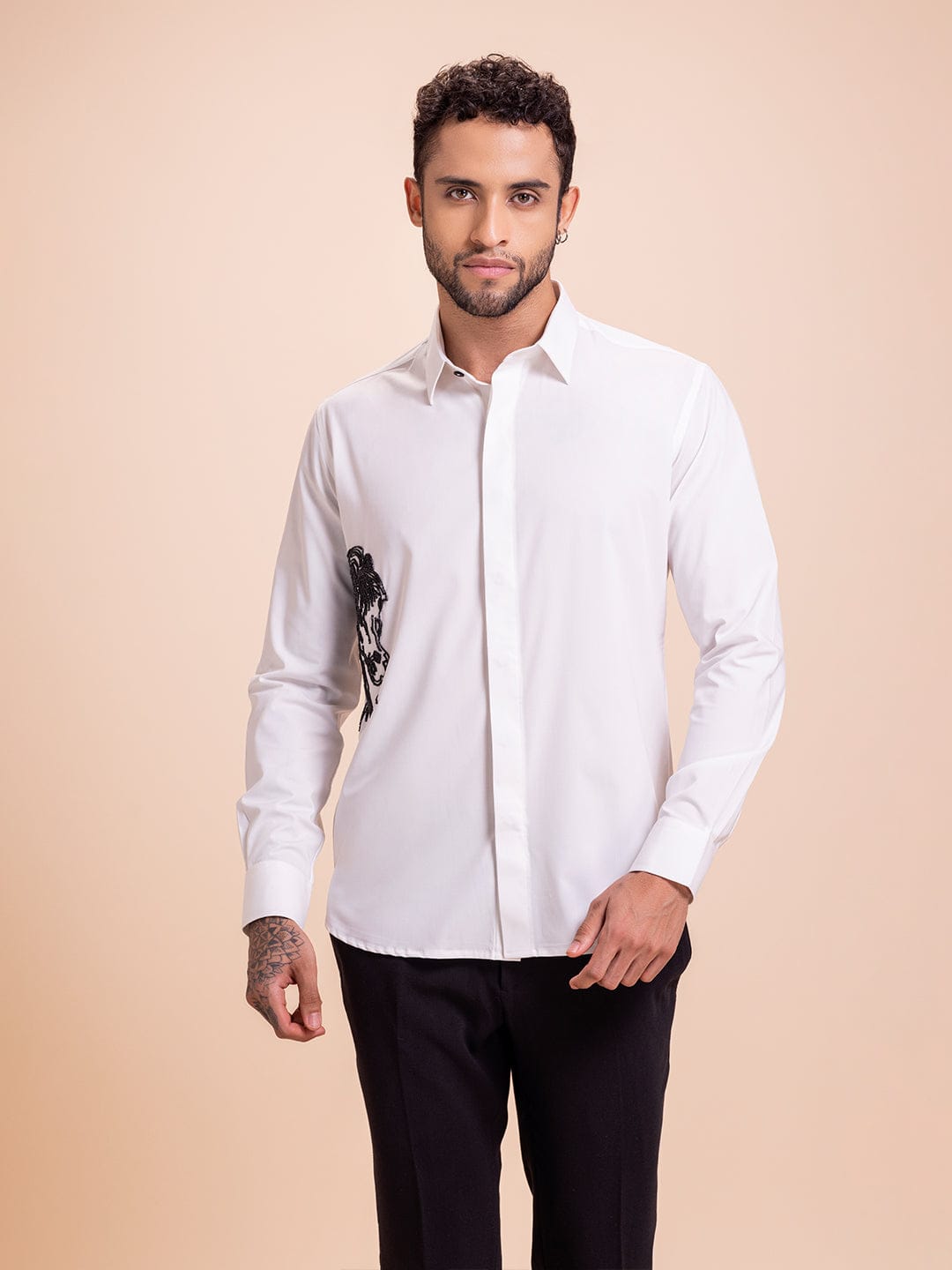 Amit Arora Men Ivory Solid Collar Shirt