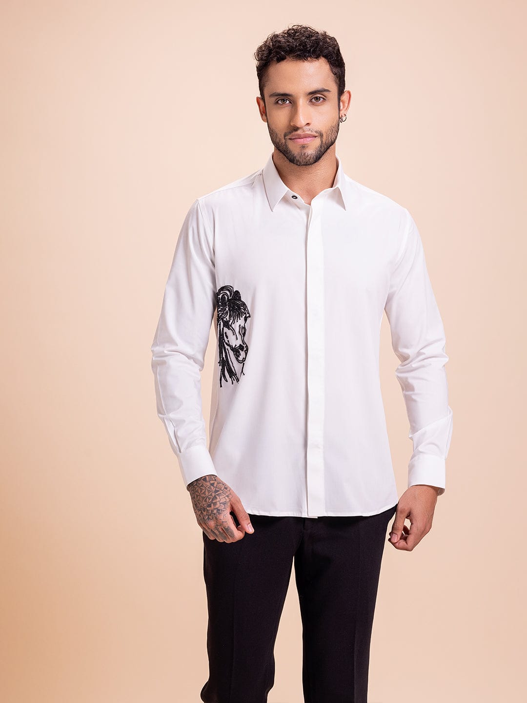 Amit Arora Men Ivory Solid Collar Shirt