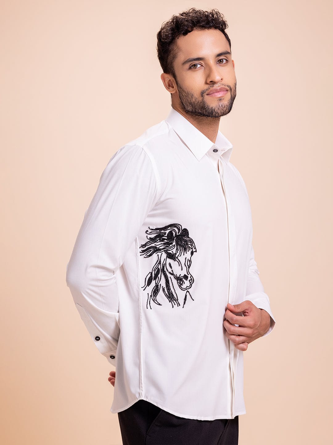 Amit Arora Men Ivory Solid Collar Shirt