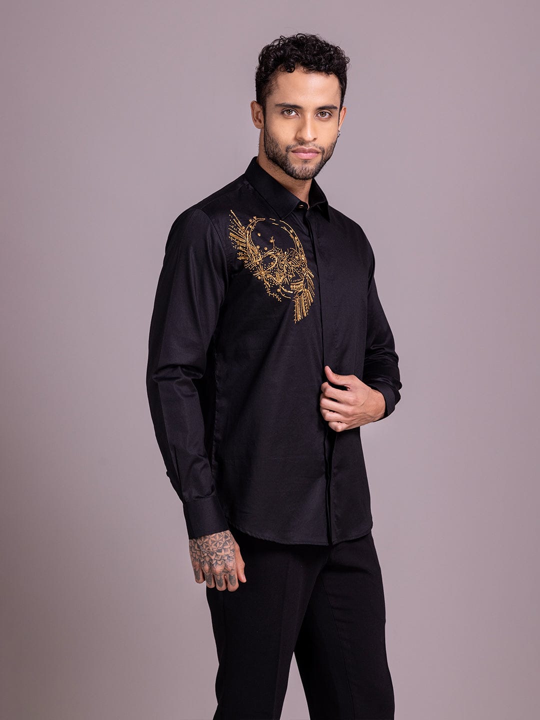 Amit Arora Men Black Solid Collar Shirt