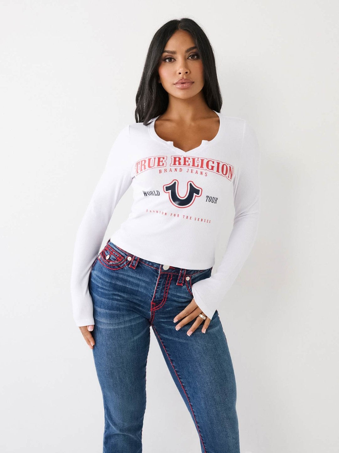 Shop True Religion Women White Printed Round Neck Full Sleeves T Shirt  Online