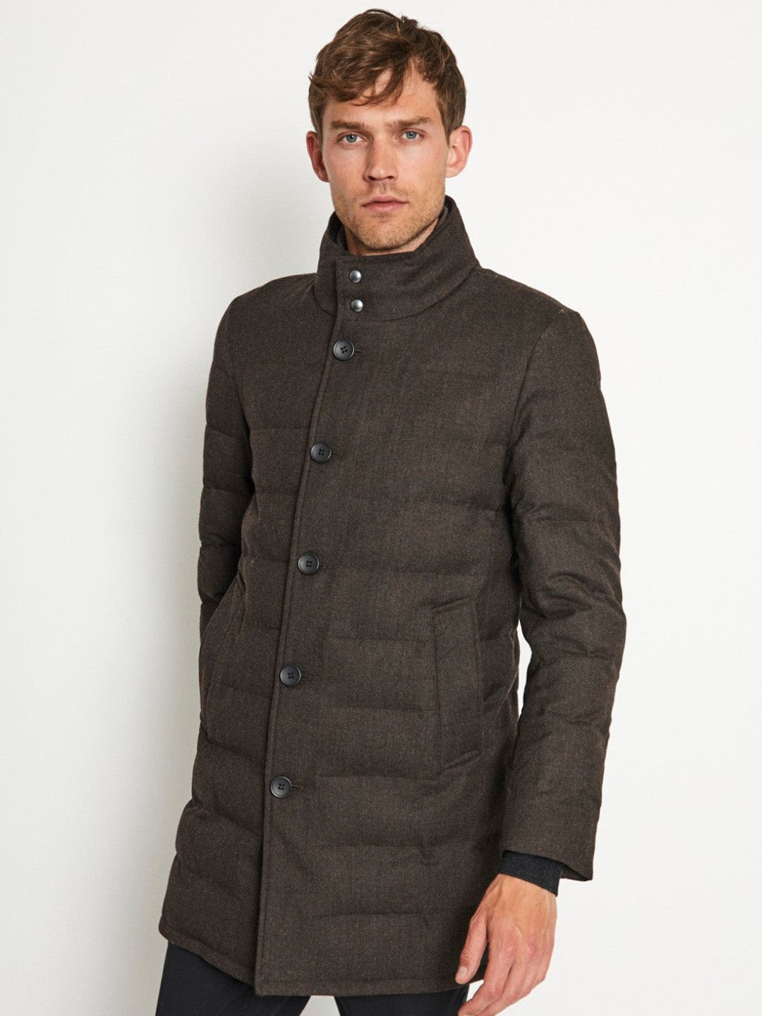 Bruun & Stengade Men Solid Stand Collar Full Sleeves Coat